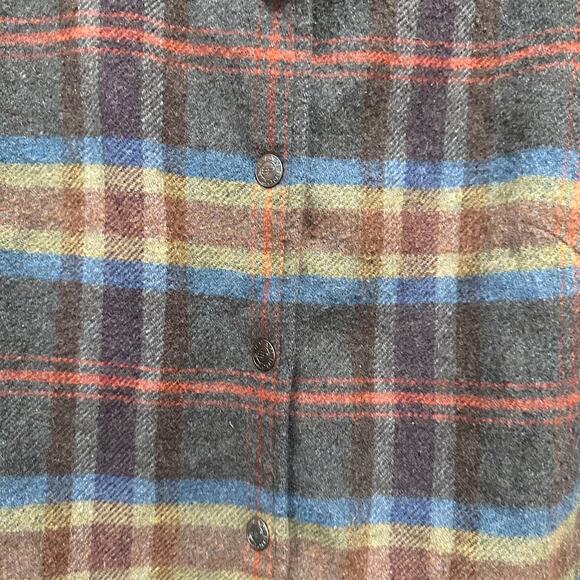 Evan Picone Shacket Size 8 Brown Blue Green Snaps Button Up Wool Blend Academia - Picture 3 of 8